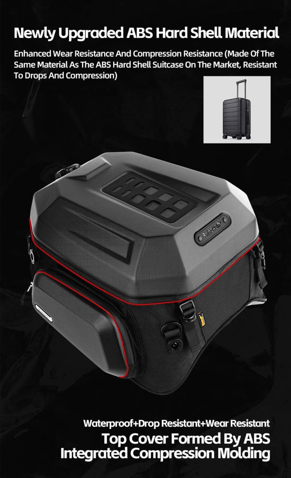 Rhino walk Hard Shell Motorcycle Tail Bag with Expandable
