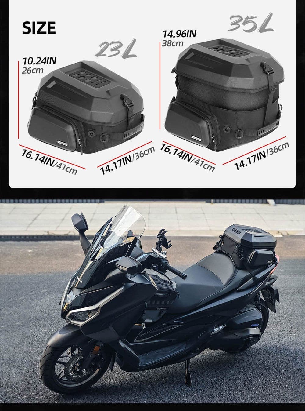Rhino walk Hard Shell Motorcycle Tail Bag with Expandable