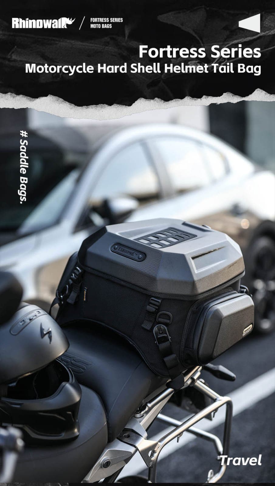 Rhino walk Hard Shell Motorcycle Tail Bag with Expandable
